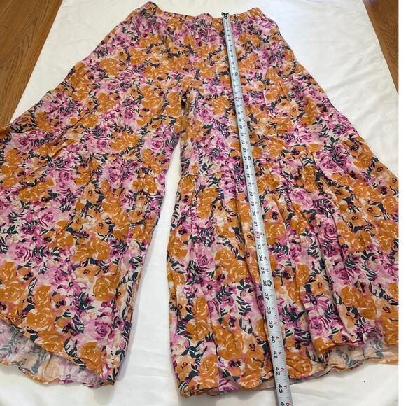 Something Navy Womens XXL Floral Tiered Wide Leg Pants Blouse Outfit Set Linen - Picture 10 of 16